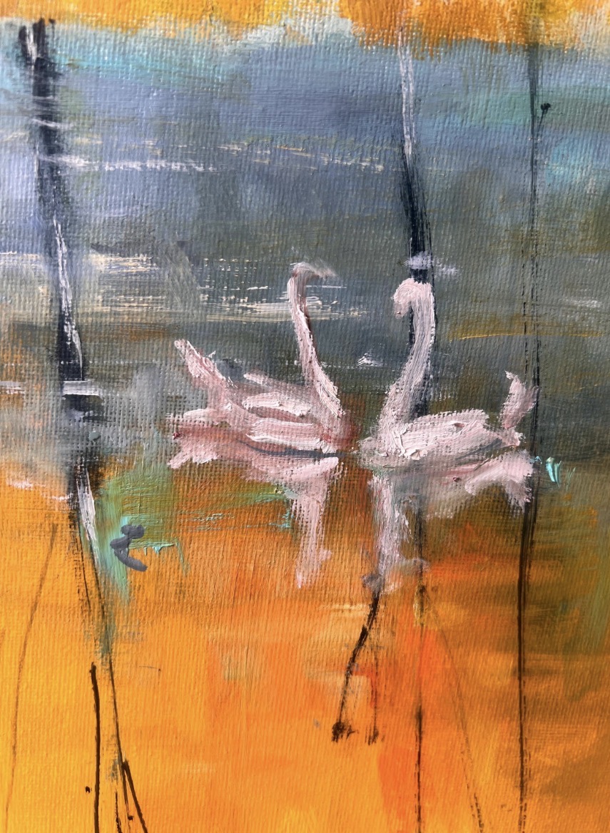 Swans — detail of Golden Autumn. The Shadow That Seeks the Light by Marina Stognieva